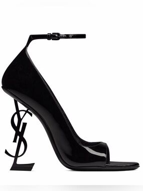 Saint Laurent Black Patent Opyum Ankle Strap Sandal